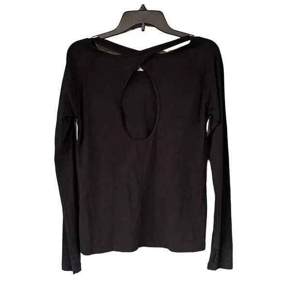 1637 Hurley Black Long Sleeve Crisscross Keyhole Back Stretchy Active Workout Gy - Picture 1 of 5